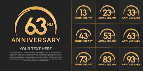 Naklejka premium set of anniversary with golden color and swoosh can be use for celebration event