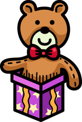 bear cartoon character in purple gift box