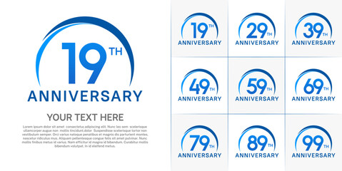 set of anniversary with blue color and swoosh can be use for celebration event