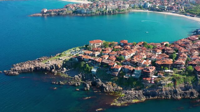 Sozopol, Bulgaria. Aerial view of the old town of Sozopol, seaside town near Burgas
