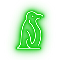 Neon green penguin icon, penguin illustration on transparent background