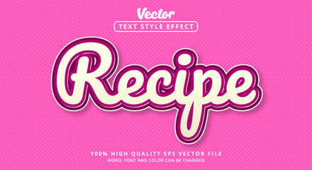 Editable text effect, recipe text with colorful style and vintage style