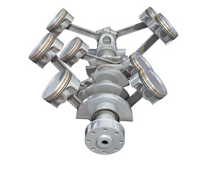 V6 Engine Cylinders 3D rendering on white background