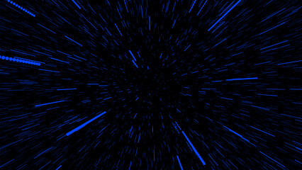 Space hyper-lapse or Space Jump or Hyperspace Jump stars. 3d rendering time travel, traveling through stars with the speed of light through a black hole in a space tunnel.
