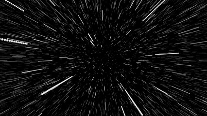 Space hyper-lapse or Space Jump or Hyperspace Jump stars. 3d rendering time travel, traveling through stars with the speed of light through a black hole in a space tunnel.