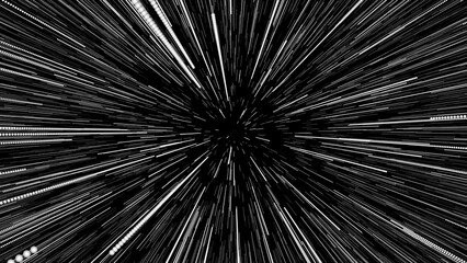 Space hyper-lapse or Space Jump or Hyperspace Jump stars. 3d rendering time travel, traveling through stars with the speed of light through a black hole in a space tunnel.