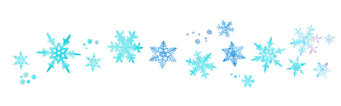 水彩で描いた雪の結晶のイラスト　背景イラスト 　Illustration of snowflakes painted by watercolor