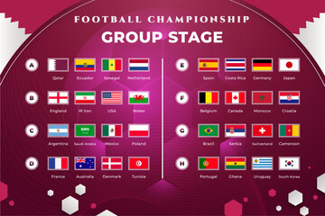 FIFA World Cup 2022. Group stage template of world football championship in Qatar 2022. Vector Illustration.
