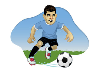 Football Player Cartoon Dribbling the Ball