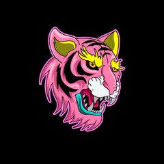 Pink Tiger Beast Head with Stay Wild object collection with leopard,tiger. illustration for apparel, sticker, printable