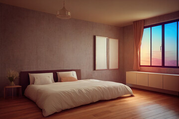 Ethnic style bedroom interior background, 3d render