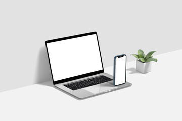 Fototapeta premium Laptop and Smartphone Screen mockup blank