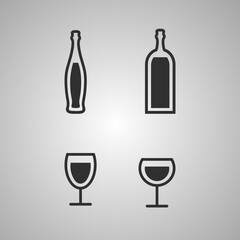 monochrome wine drink icon set.