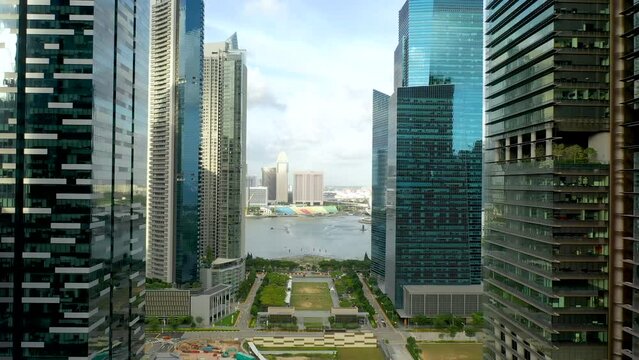 aerial view 4k video of the Singapore City Skyline. Central Area