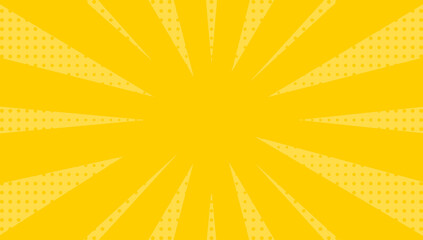 Yellow pop art background with halftone dots and rays.