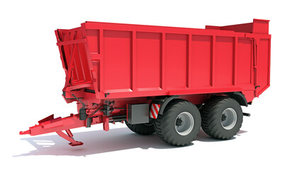 Farm Tractor Trailer 3D rendering on white background