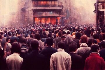 Blurred crowd of unrecognizable at the street