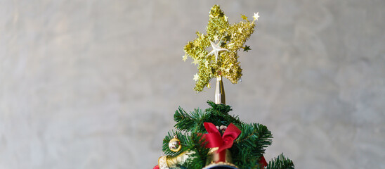 Background of star and decoration on Christmas tree. copy space