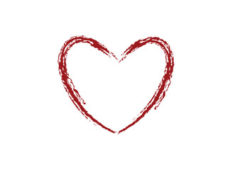 Vector red Heart shape frame with hand drawn brush painting isolated on white background.