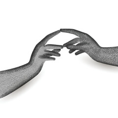 Close Up Of 3D Human Hands Touching Each Other With Index Finger On White Background.