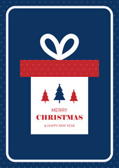 Simple Merry Christmas and New Year card with Christmas trees and gifts