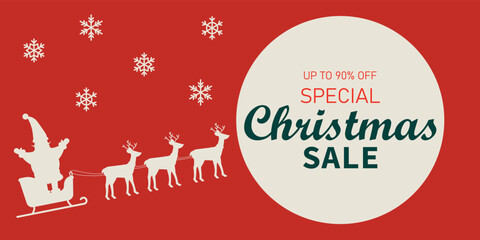 Banner Christmas Sale with Santa Claus on Reindeer