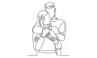 continuous line drawing of loving couple hugging