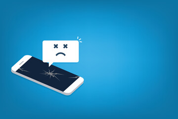 Broken smartphone with sad smile. Broken phone service, recovery and repair concept. Vector illustration.	