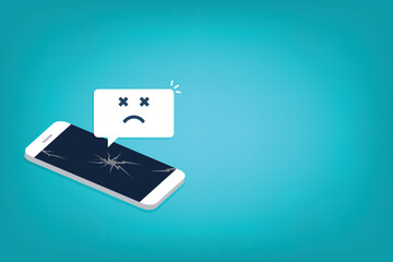 Broken smartphone with sad smile. Broken phone service, recovery and repair concept. Vector illustration.	