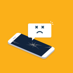Broken smartphone with sad smile. Broken phone service, recovery and repair concept. Vector illustration.	