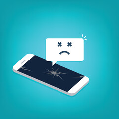 Broken smartphone with sad smile. Broken phone service, recovery and repair concept. Vector illustration.	