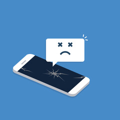 Broken smartphone with sad smile. Broken phone service, recovery and repair concept. Vector illustration.	