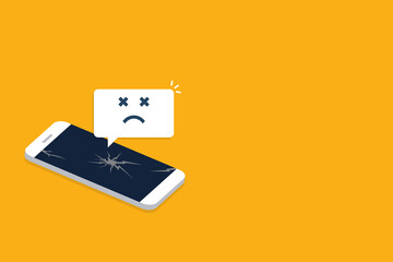 Broken smartphone with sad smile. Broken phone service, recovery and repair concept.	