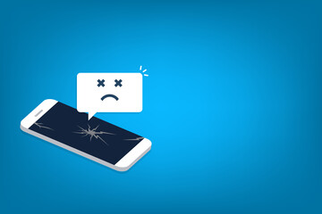 Broken smartphone with sad smile. Broken phone service, recovery and repair concept.	