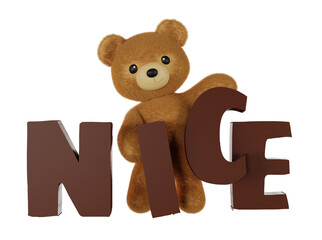 Teddy bear doll element set with alphabet.3D rendering