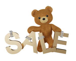 Teddy bear doll element set with alphabet.3D rendering