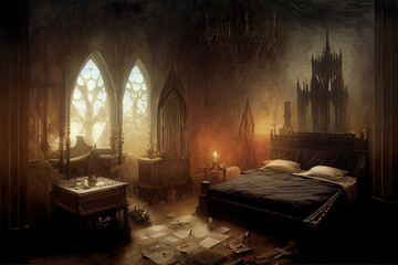 AI generated image of a medieval themed bedroom 