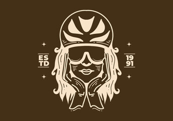 Vintage art illustration of a woman wearing bicycle helmet