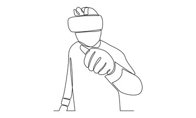 Continuous line of man in glasses virtual reality device