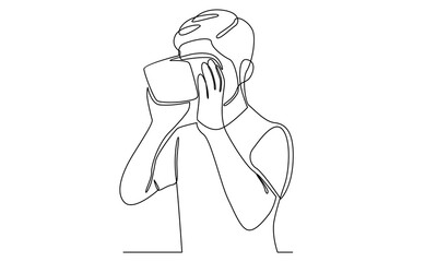 Continuous line of man in glasses virtual reality device