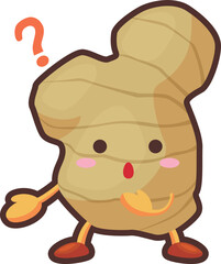 不思議そうな顔をしたかわいいショウガのキャラクターのイラスト