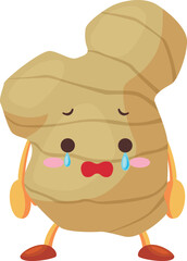 涙を流すかわいいショウガのキャラクターのイラスト