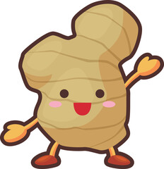 片手を挙げるかわいいショウガのキャラクターのイラスト