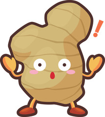 驚いているかわいいショウガのキャラクターのイラスト