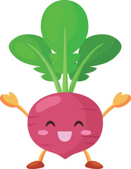 両手を挙げて喜ぶかわいい赤カブのキャラクターのイラスト