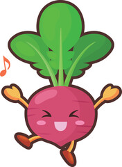 とても喜ぶかわいい赤カブのキャラクターのイラスト
