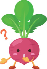 不思議そうな顔をしたかわいい赤カブのキャラクターのイラスト