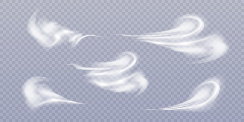 Fototapeta na wymiar White realistic smoke, vapor isolated on transparent background. Vector