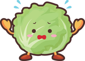 焦るかわいいレタスのキャラクターのイラスト
