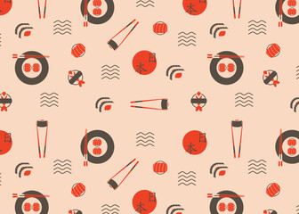 Japanese food, sushi seamless pattern 